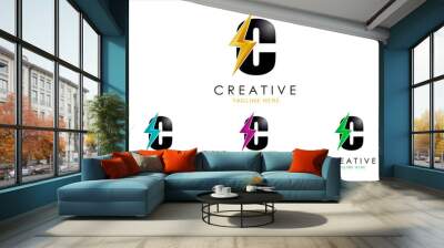 Letter C Lightning Bolt Logo Set Concept. 3d Electrical Logo Design Wall mural