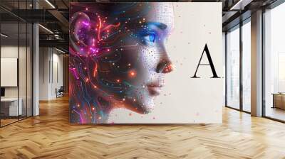 Artificial Intelligence AI Logo Business Technology Woman Android Circuit Face Wall mural