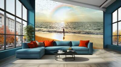 Rainbow Girl Inspirational Spirit Sunset Ocean Hope Faith Divine Wonder Header Banner Wall mural