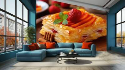 fruit Puff pastry Puff pastry is a flaky light pastry Food photography Wall mural