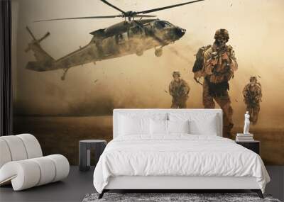 Military soldier between storm and dust at desert	 Wall mural