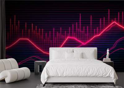 Neon stock market graph, red and pink lines going up on a black background-gigapixel-art-scale-4_00x Wall mural