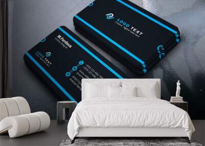 Creative Business card Design template with cyan and black color Wall mural