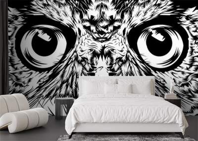 Face owl illustration sketch portrait closeup design vector black white Wall mural