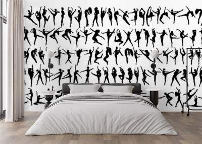 Set Dancer woman silhouettes vector illustration black and white Wall mural