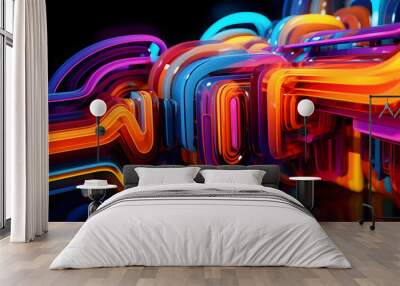 3d image of neon abstract. generative ai. Wall mural