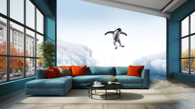 Adelie penguin jumping between two ice floes. generative ai. Wall mural