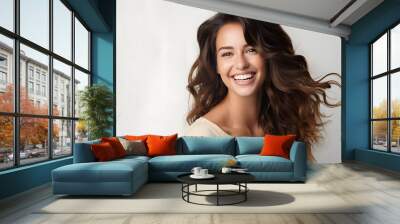 Big bright white smile headshot with a beautiful brunette woman sincere happy cheerful positive expression. generative ai. Wall mural