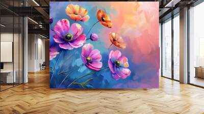 colorful flowers Oil color painting. Generative AI. Wall mural