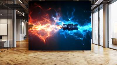 conceptual energy electric spark between two cables. generative ai. Wall mural