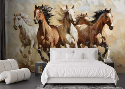 Modern painting with horses Oil color painting. Generative AI. Wall mural