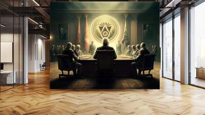 New world order secret society meeting. Generative AI Wall mural