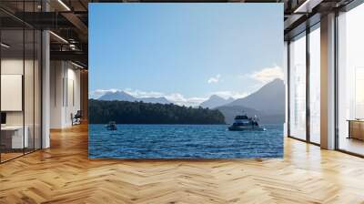 Boat in the lake. Ferry, ferryboat, gondola, taxi, water taxi, banker, coble, dragger, gillnetter, hooker, lugger.  Wall mural