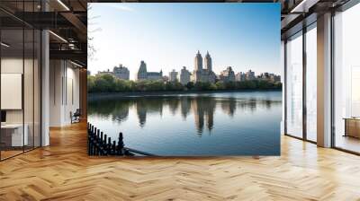 Lake Sea Architecture River Park central park manhattan river new york usa architecture skycrapper reflection blue panorama view travel Wall mural