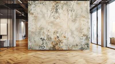 Old beige gray vintage shabby damask patchwork tiles stone concrete cement wall texture background banner, with textured floral flowers leaves pattern, Generative AI Wall mural