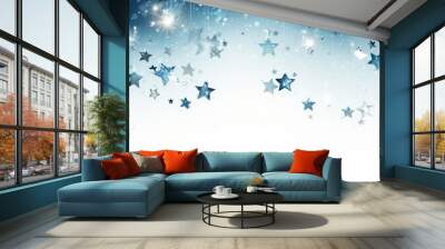 Blue stars with glitter on blue white background created with Generative AI Wall mural