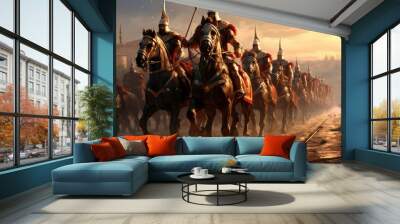 Historic roman army riding on horses created with Generative AI Wall mural