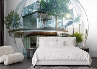 Modern round glass house isolated on white created with Generative AI Wall mural