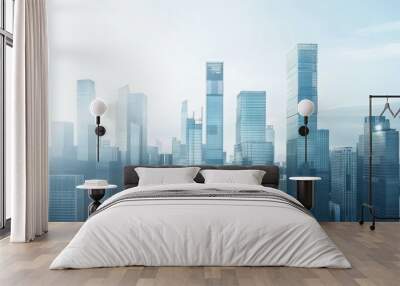 Skyline with modern skyscarpers with clean glass facades as background created with Generative AI Wall mural