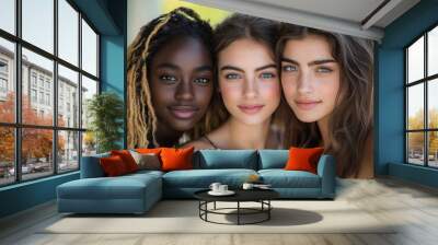 Women multiracial friends looking at camera, Generative AI Wall mural