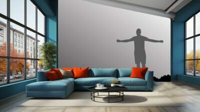 person with open arms with grey sky  Wall mural