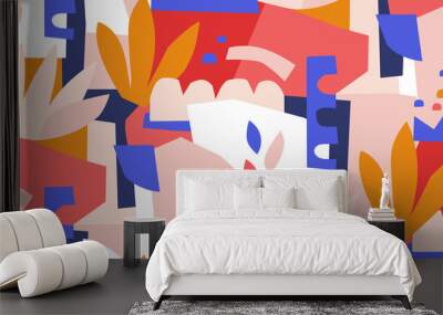 Abstract tropical background. Trendy vector pattern with cut out shapes. Collage print. Wall mural