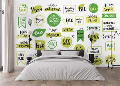 organic food, eco, vegan and natural product icons and elements set for food market, ecommerce, orga Wall mural