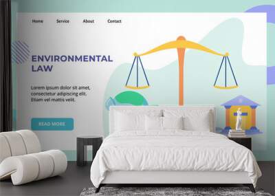 Environmental law equal scale court earth campaign for web website home homepage landing page template banner with flat style vector design illustration Wall mural