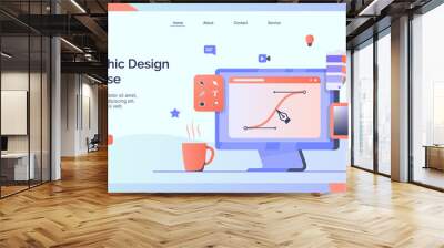 Graphic design course campaign for web website home homepage landing template banner modern flat style Wall mural