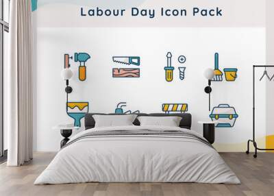 labour day icon icons set collection package white isolated background with filed color style Wall mural