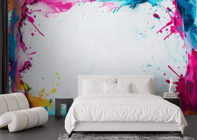 Abstract watercolor background with color splashes, white canvas with colorful splashes. Generative AI Wall mural