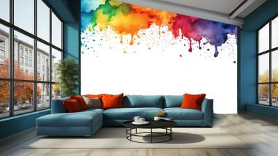 Colorful watercolor splashes on a white background, watercolor border with rainbow colors. Generative AI Wall mural