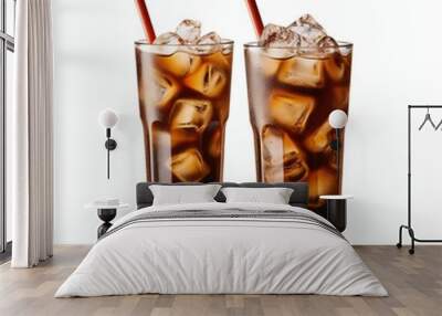 a cold brewed espresso coffee in tall glasses with straw cocktail cold iced coffee Wall mural