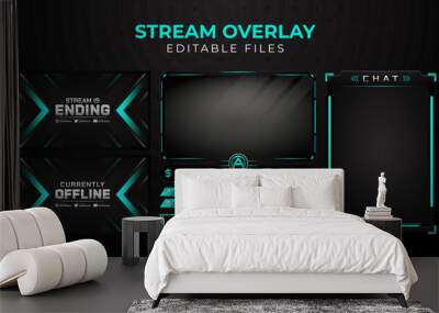 Set of modern design elements for overlay game streaming screen panel. Game frame for streamers and online video. Wall mural