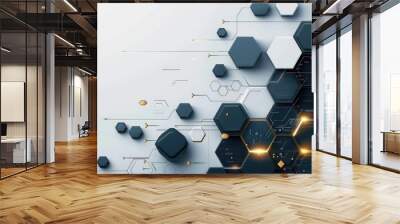 Abstract technology background with hexagons and white space for design vector illustration, AI generative illustration of data science in the form of black, Wall mural