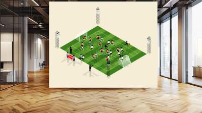 beautiful isometric graphic design illustration vector of football player are playing football soccer, football soccer graphic design concept Wall mural