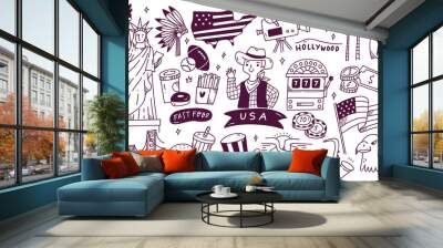 America Travel Destination Doodle Set Vector Illustration Wall mural