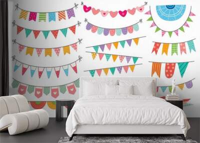 cute bunting flag in doodle style vector illustration Wall mural