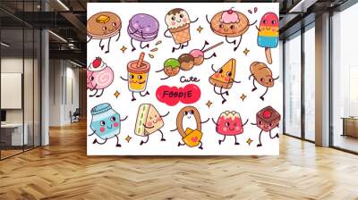 kawaii food doodle collection isolated on white background Wall mural