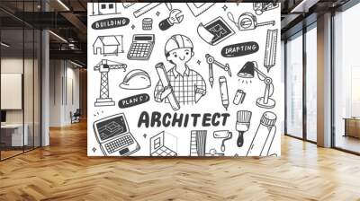 Set of Architect Equipment Doodles Wall mural