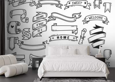 set of banner doodle isolated on white background Wall mural