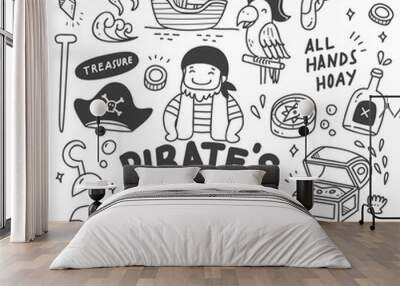 Set of Cute Pirates Doodle  Wall mural