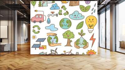 Set of ecology doodle in kawaii style vector illustration Wall mural