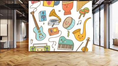 set of music instrument in doodle style Wall mural