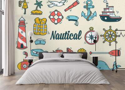 Set of nautical doodle Wall mural