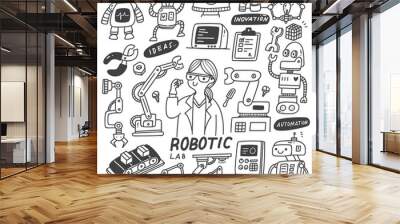 Set of Robotic Industry Doodles Wall mural