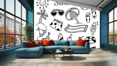 set of summer doodle isolated on white background Wall mural