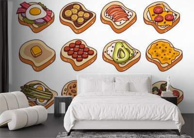 Toast bread toppings doodle vector illustration Wall mural