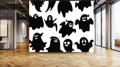  Spooky and Cute: Set of 12 Ghost Vector Silhouette Illustrations Wall mural