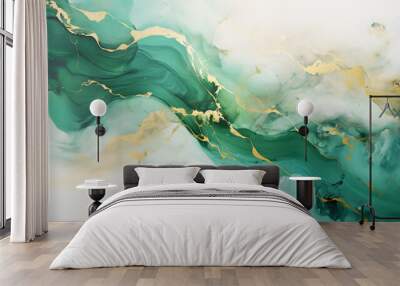 Abstract rough green white gold art painting marble texture. generative AI. Wall mural